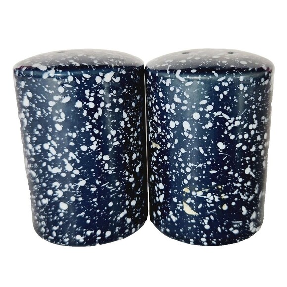 Otagiri Salt Pepper Shakers Splatter Speckled Blue Ceramic Vtg MCM Farmhouse - Picture 1 of 5